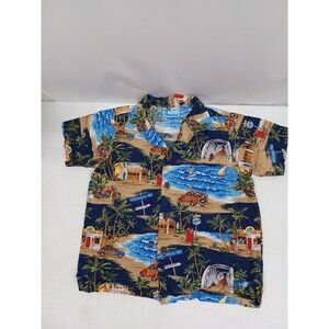Vtg RJC Boys Hawaiian Shirt Antique Cars Palms Hibiscus Size 6 Made in Hawaii